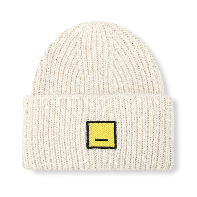Square Smiley Wool Knitted Winter Hat