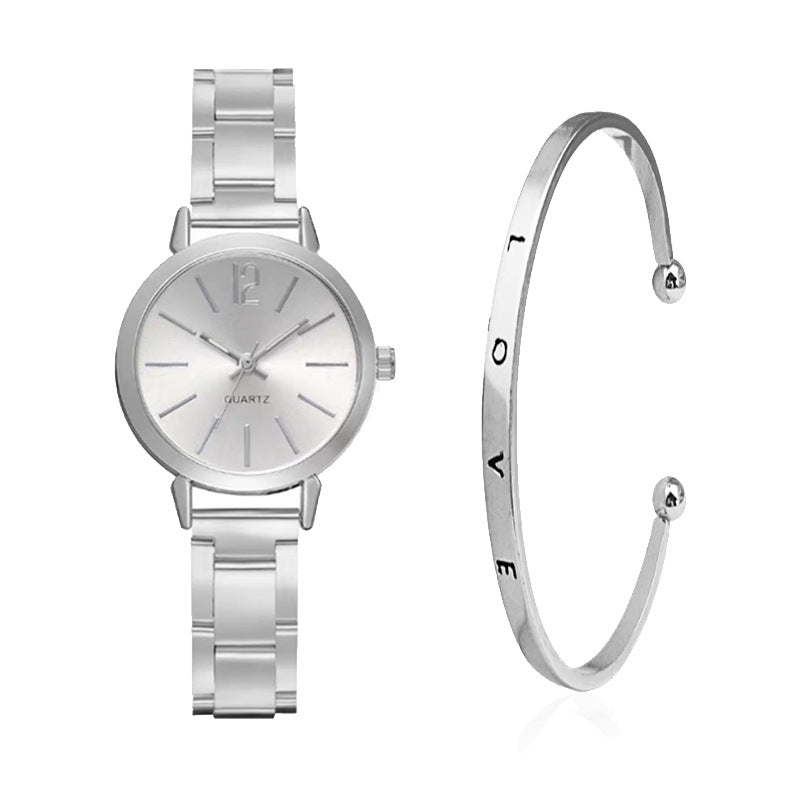 Gold steel band quartz bracelet watch