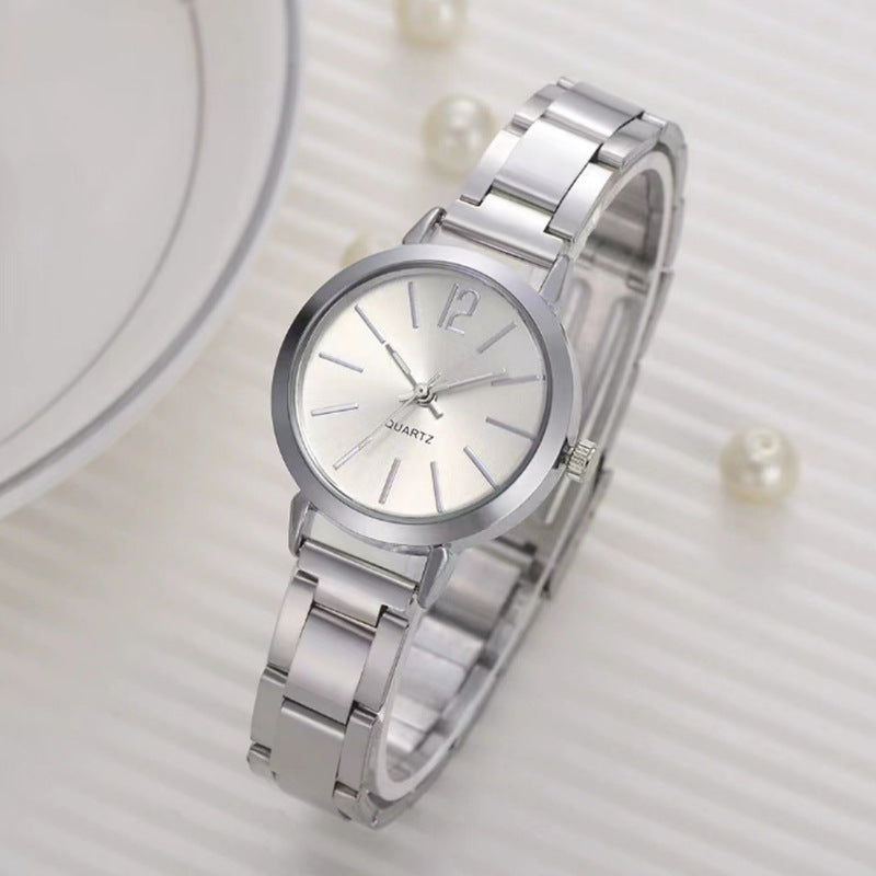 Gold steel band quartz bracelet watch