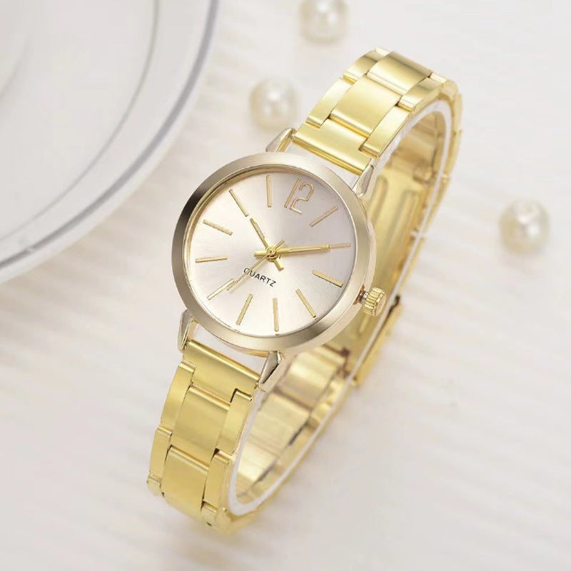 Gold steel band quartz bracelet watch