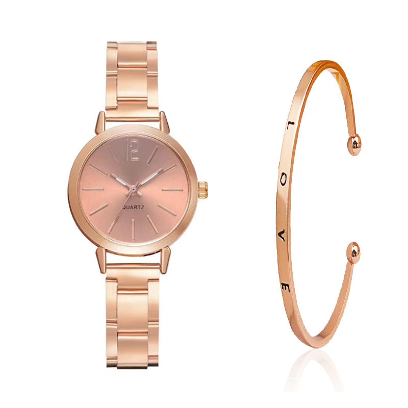 Gold steel band quartz bracelet watch