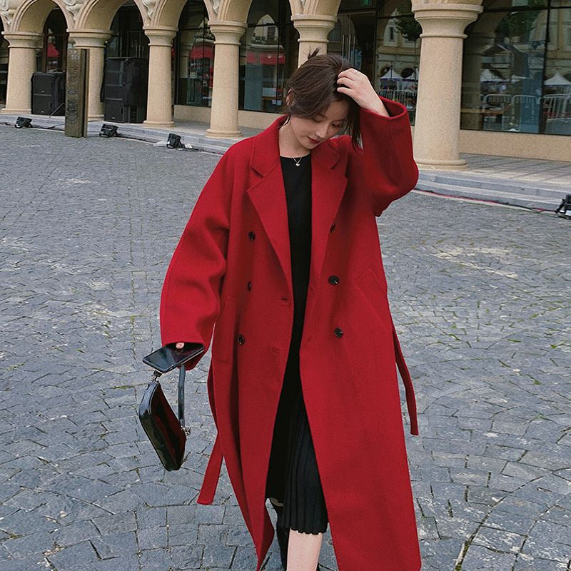 Korean Style Women's Woolen Coat Mid-Length Loose Fit