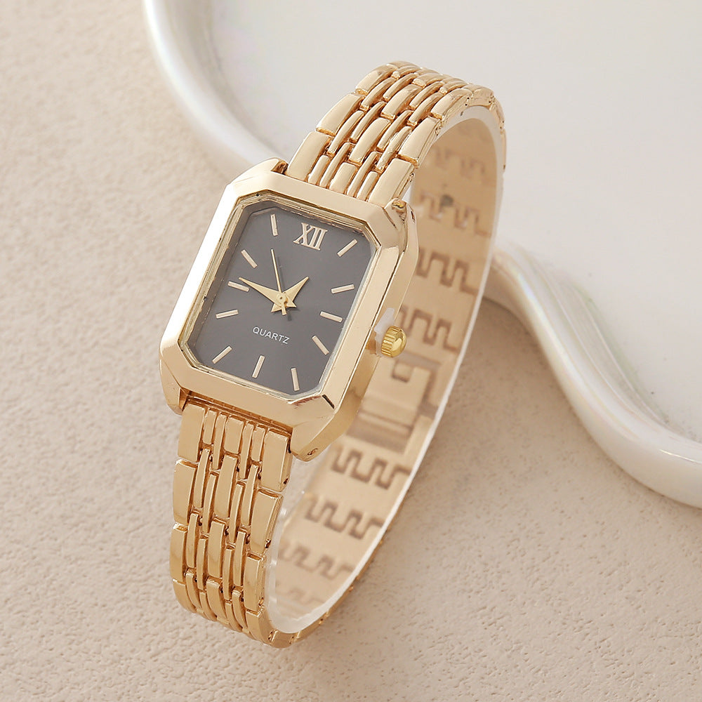 Gold steel band quartz bracelet watch