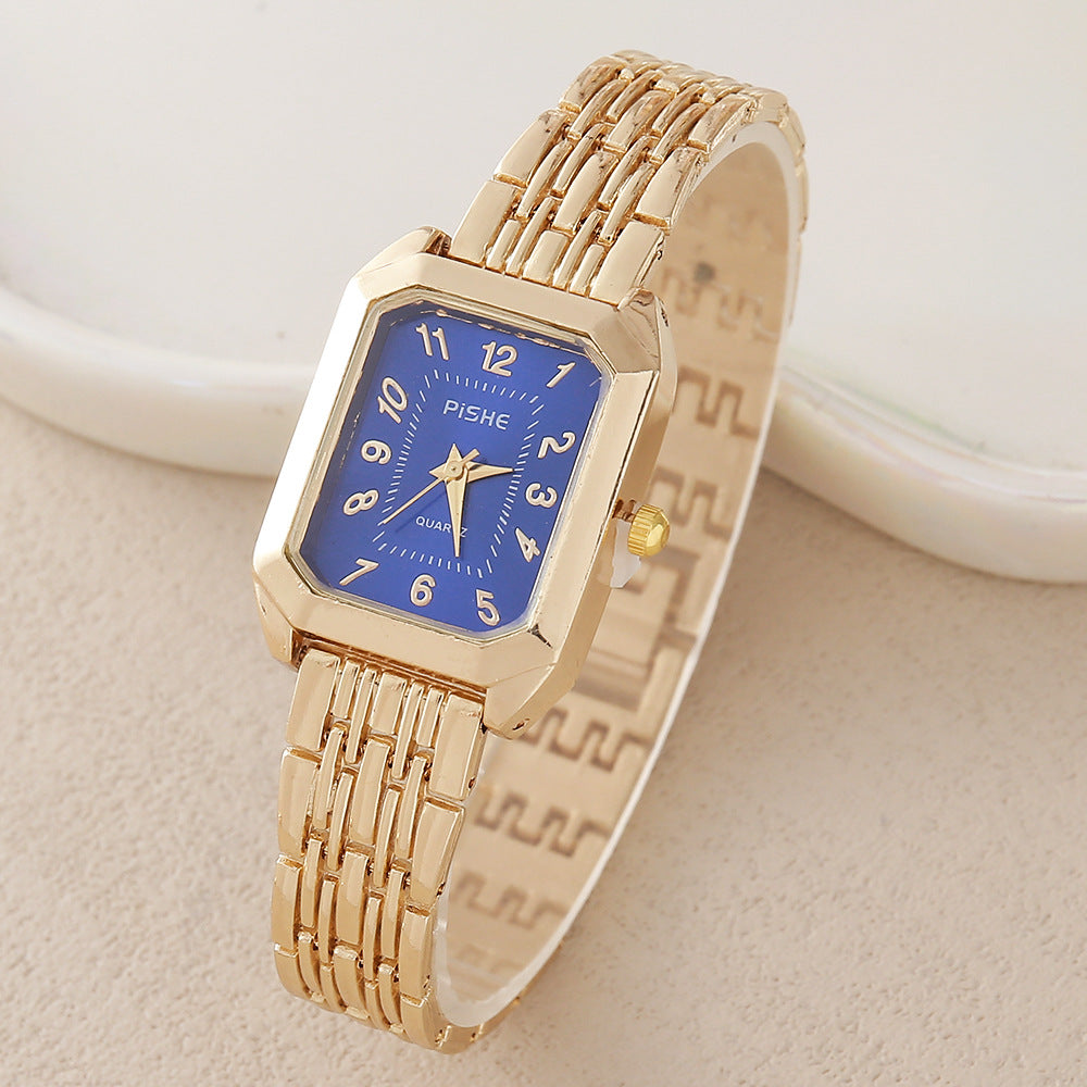 Gold steel band quartz bracelet watch
