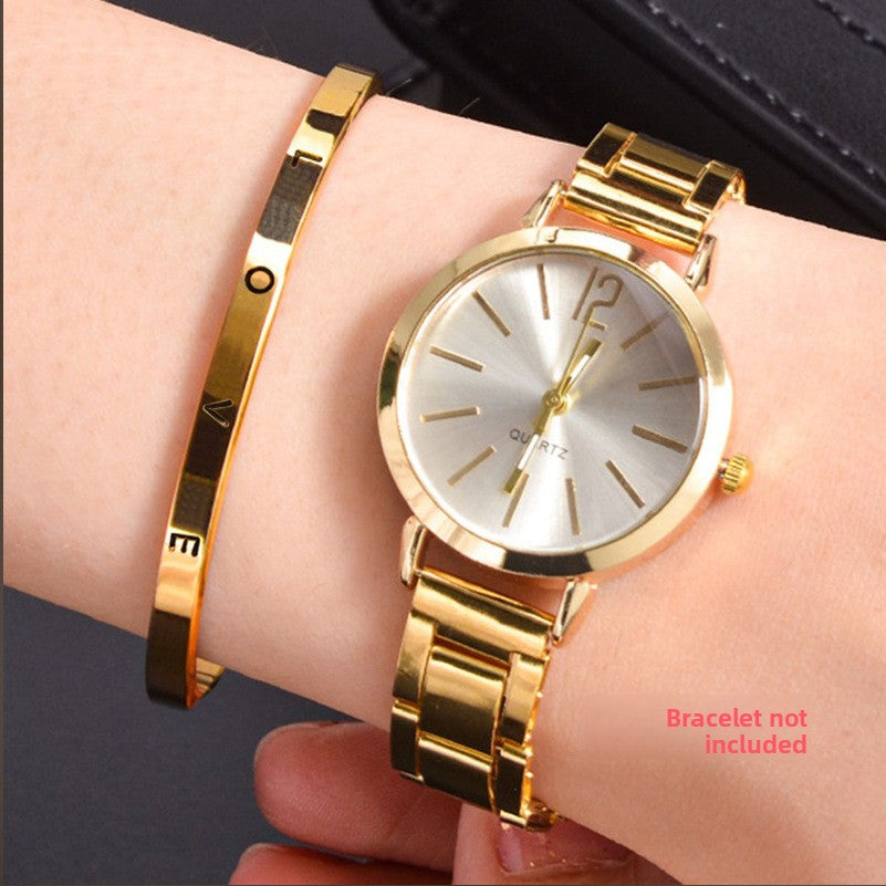 Gold steel band quartz bracelet watch
