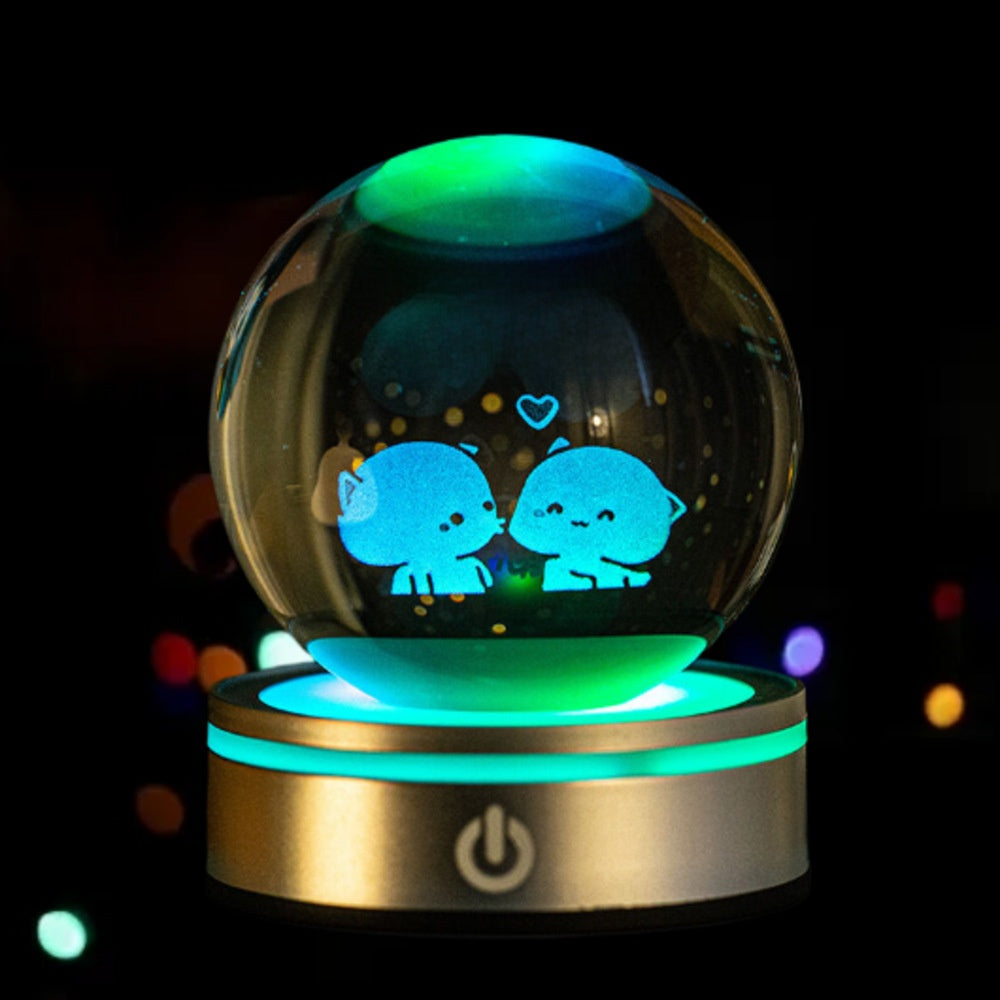 3D Inner Carved Crystal Ball with Color-Changing LED Light