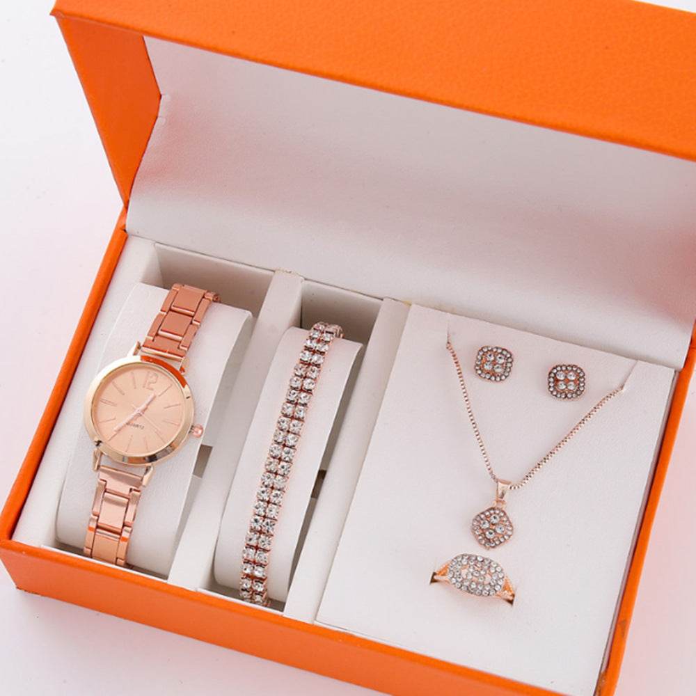 Gold steel band quartz bracelet watch