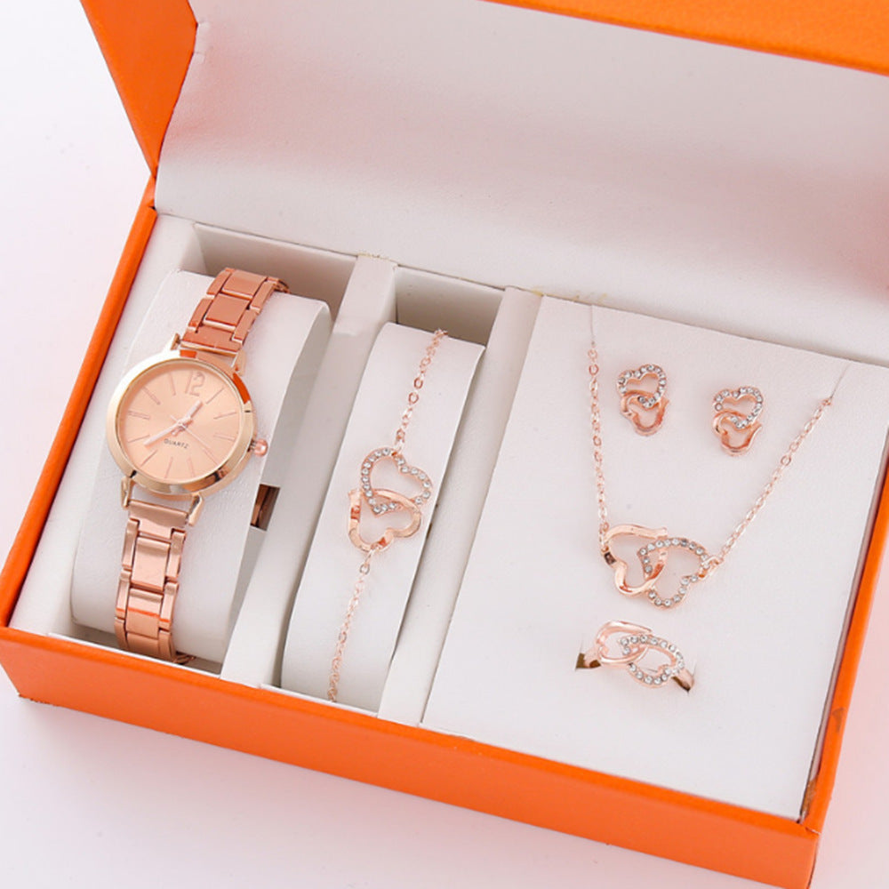Gold steel band quartz bracelet watch