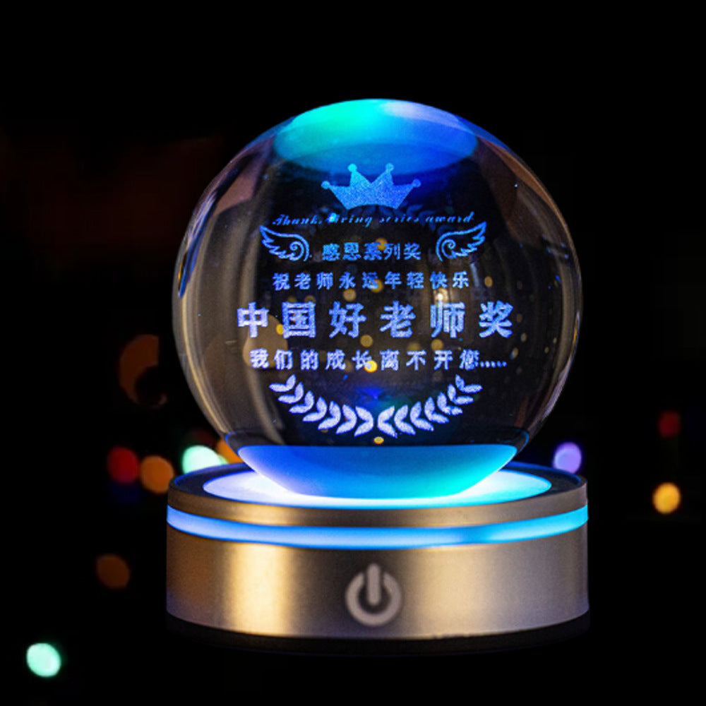3D Inner Carved Crystal Ball with Color-Changing LED Light