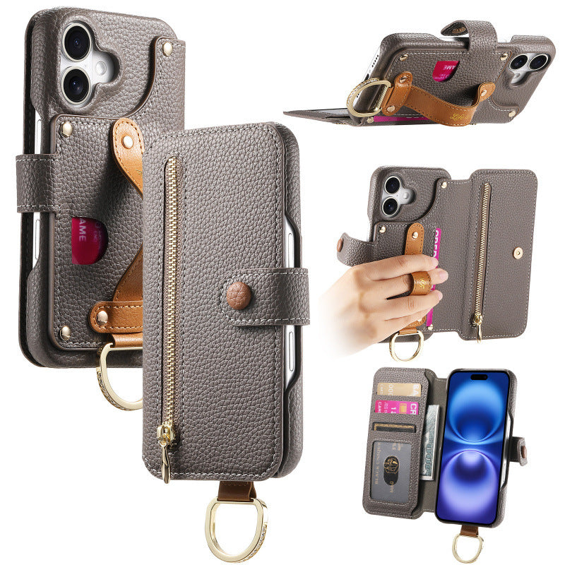 Lychee Pattern Stick-On Flip Phone Case