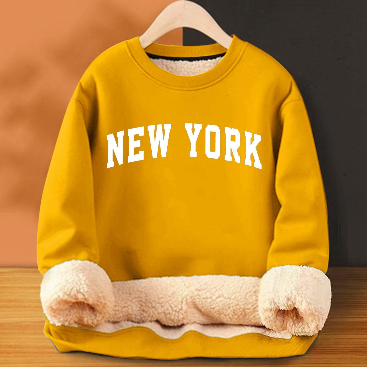 A warm jacket with a hood over the head