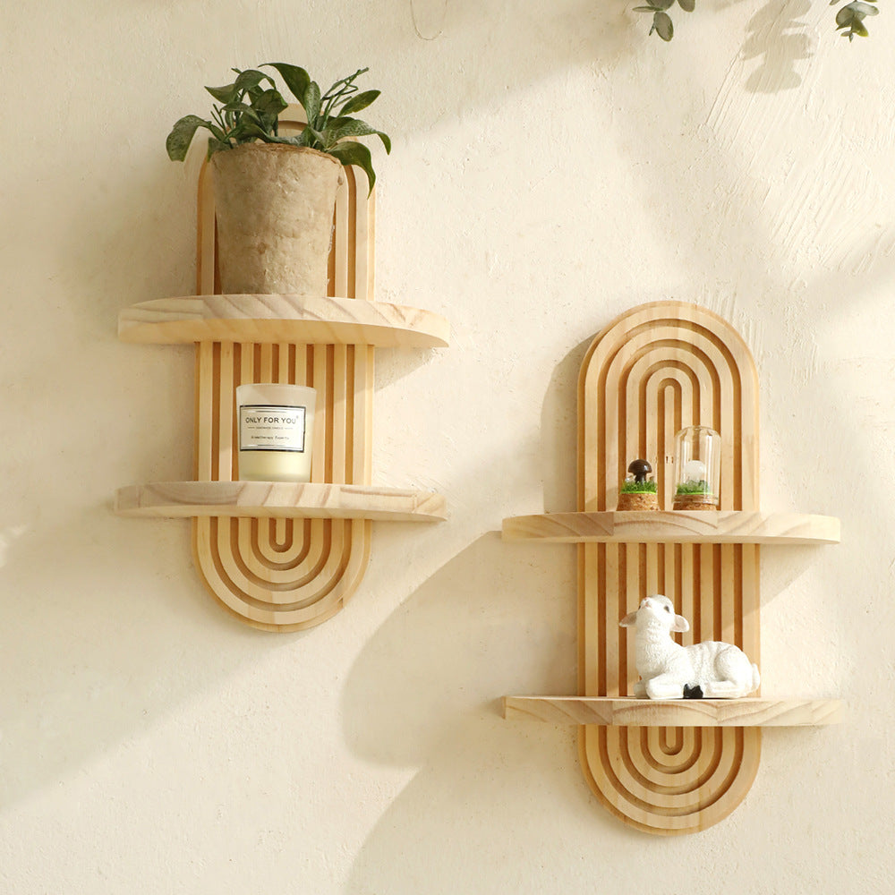Bohemian Oval Thread Solid Wood Wall Flower Pot Rack