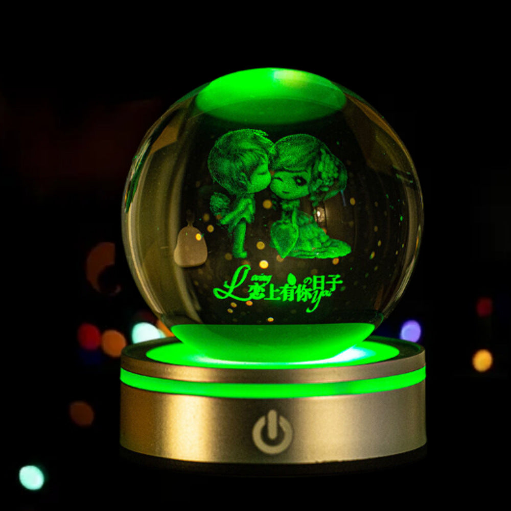 3D Inner Carved Crystal Ball with Color-Changing LED Light