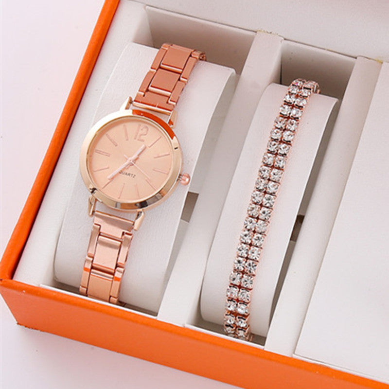 Gold steel band quartz bracelet watch