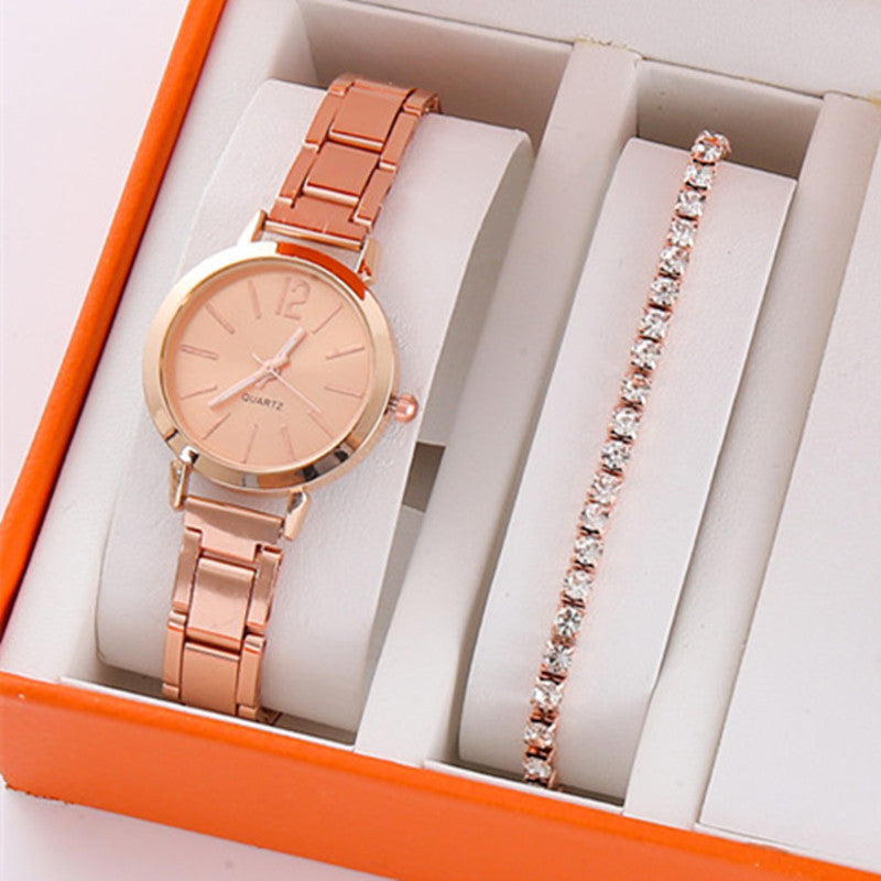 Gold steel band quartz bracelet watch