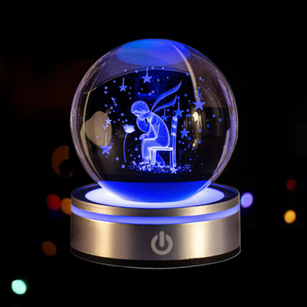 3D Inner Carved Crystal Ball with Color-Changing LED Light