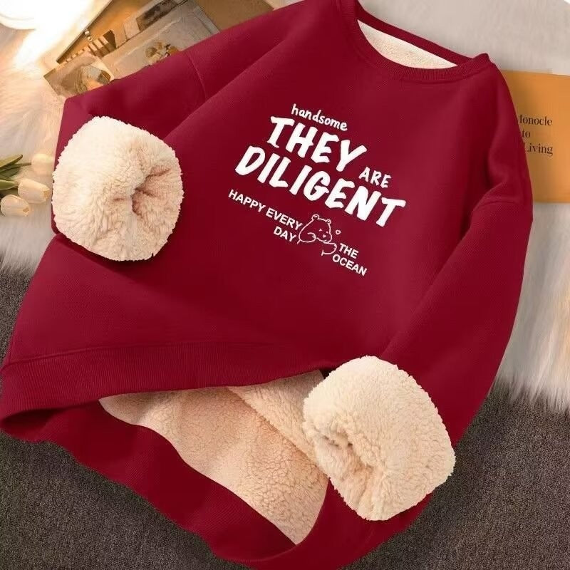 Men's round-neck long-sleeved fleece hoodie