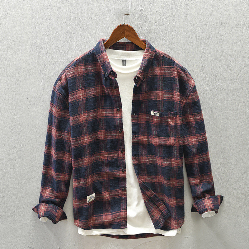 Men's Casual Plaid Shirt Japanese Workwear Style