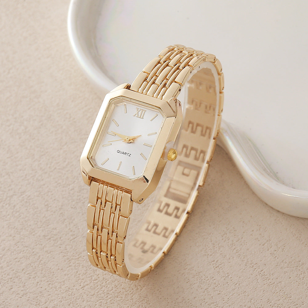 Gold steel band quartz bracelet watch
