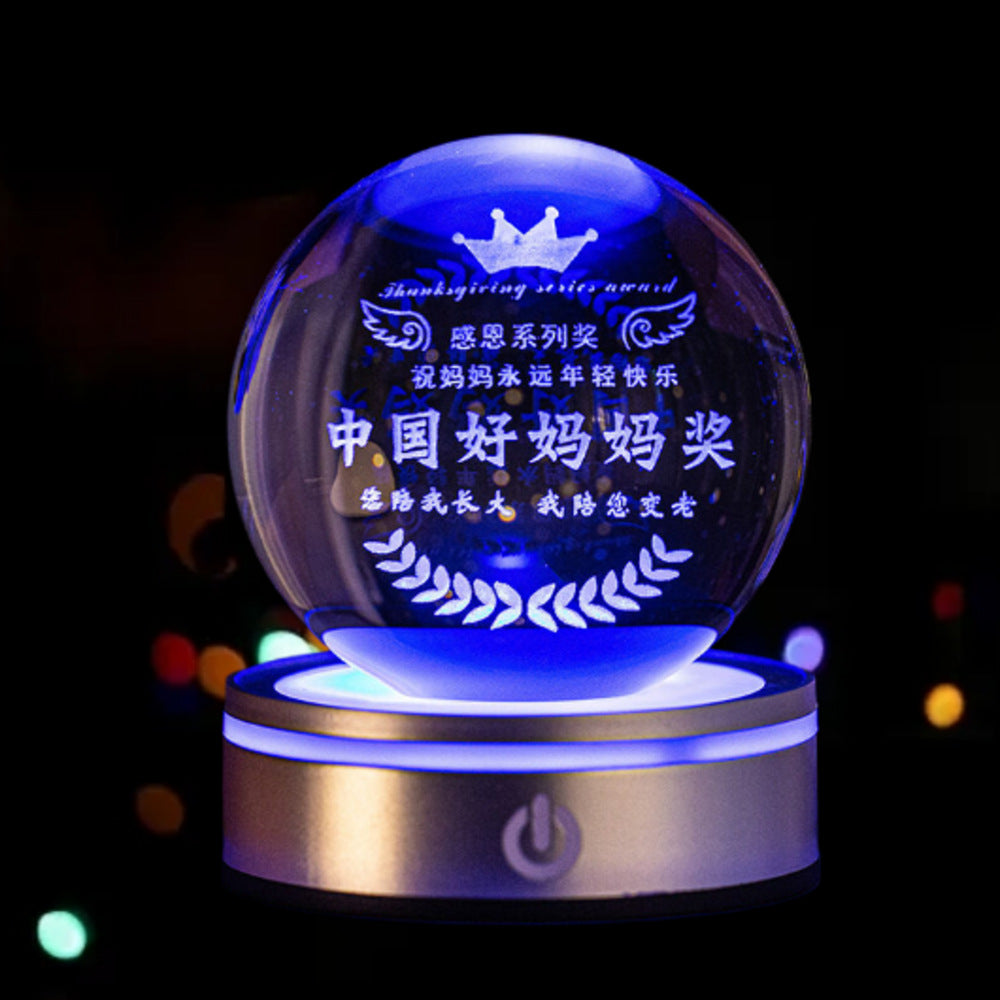 3D Inner Carved Crystal Ball with Color-Changing LED Light