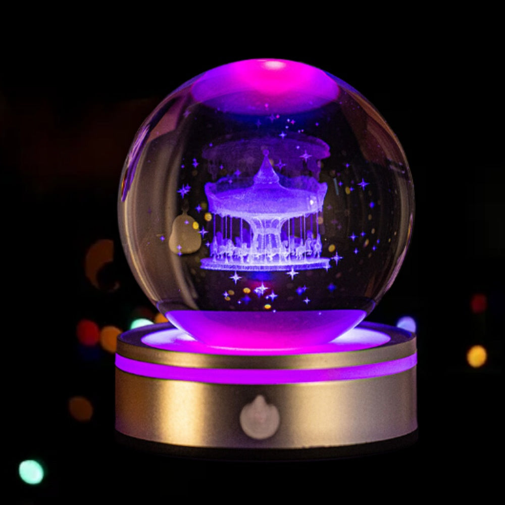 3D Inner Carved Crystal Ball with Color-Changing LED Light