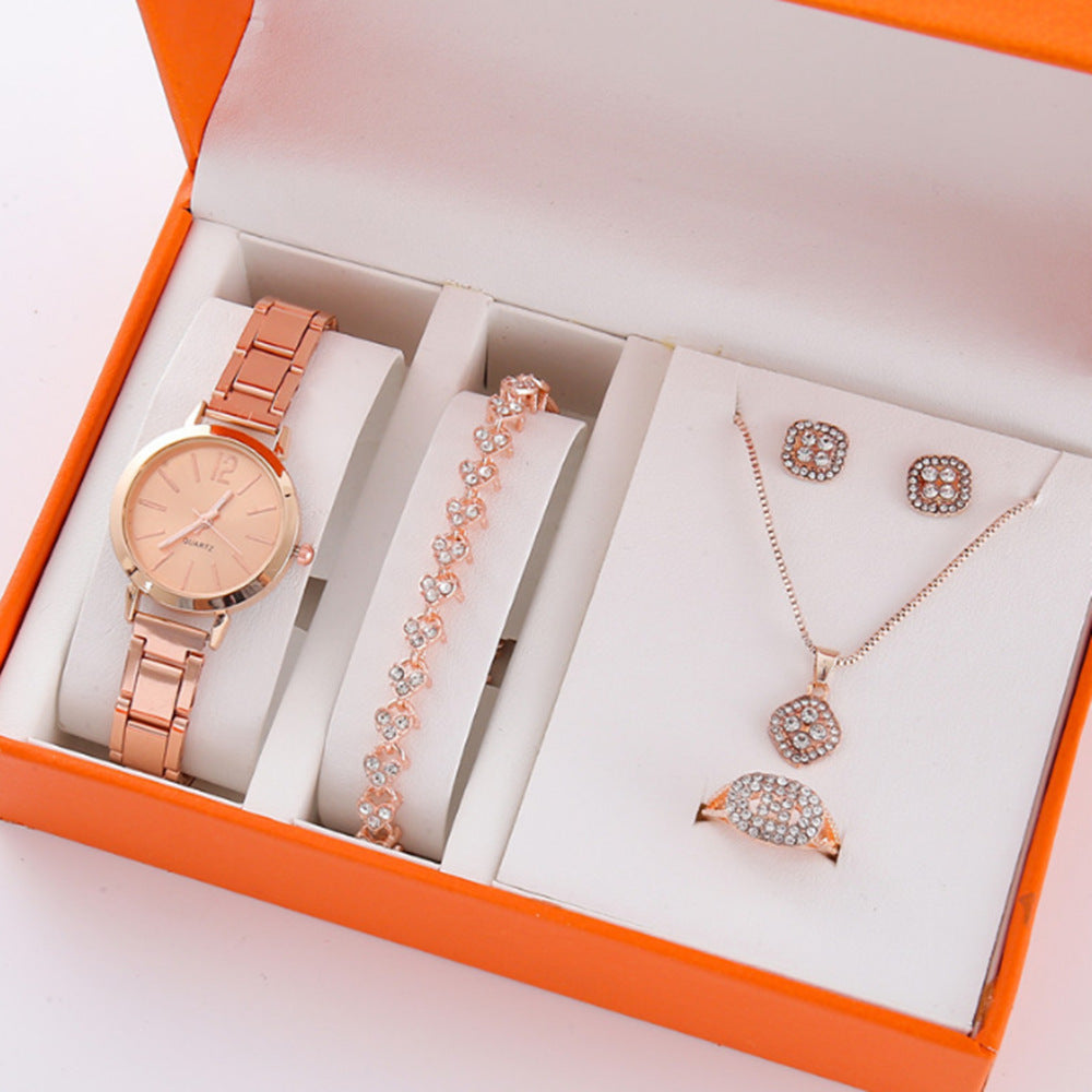 Gold steel band quartz bracelet watch