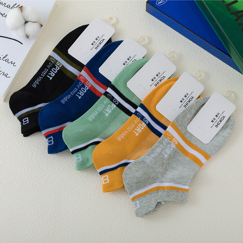 All-cotton men's spring and summer short boat socks