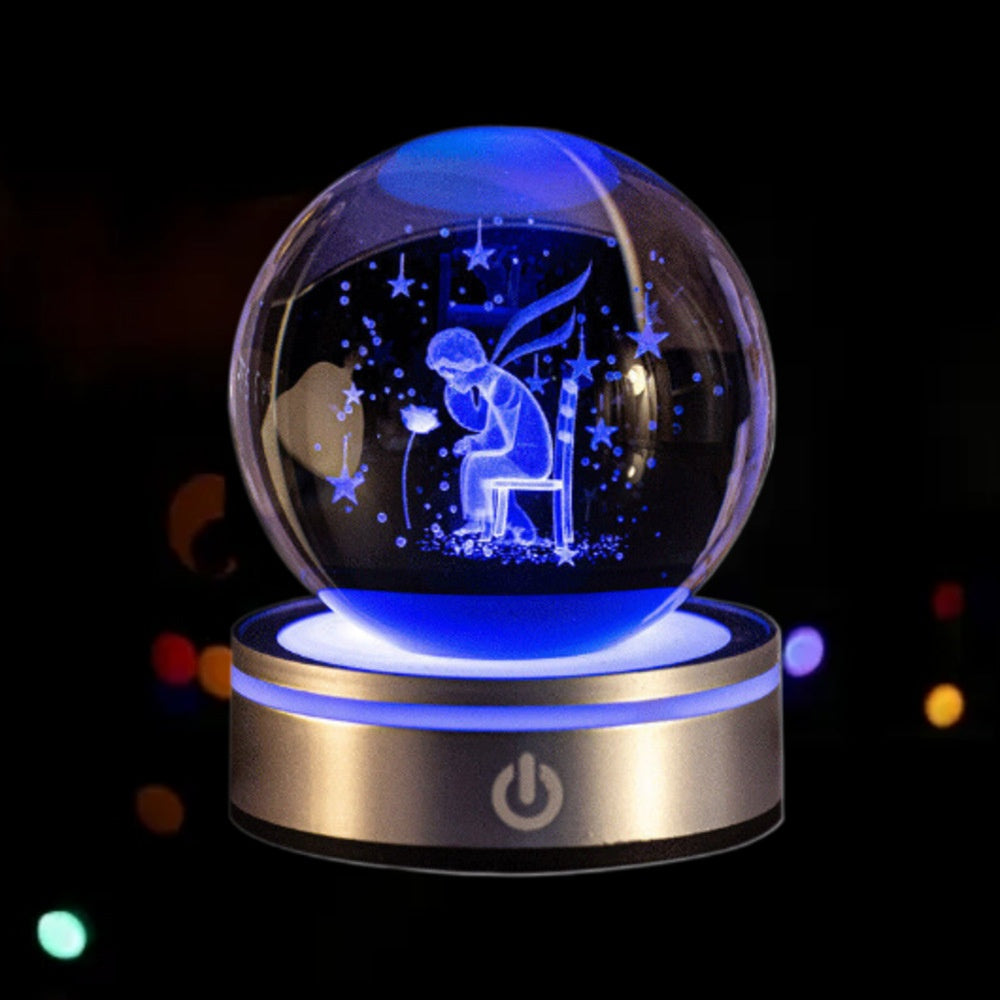 3D Inner Carved Crystal Ball with Color-Changing LED Light