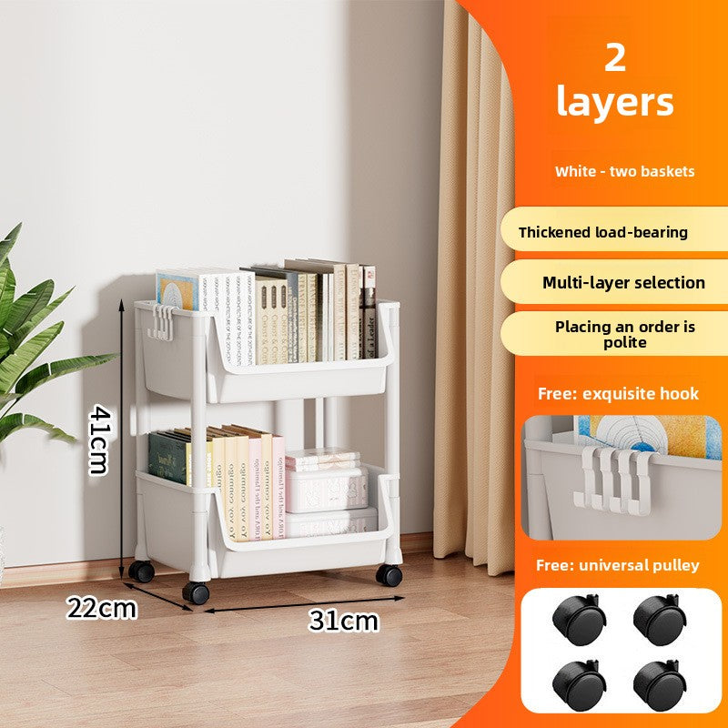 Multi-level floor-standing storage rack for small carts and household use
