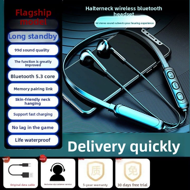 Neckband Bluetooth Headset with Noise Cancellation, Waterproof, Long Battery Life