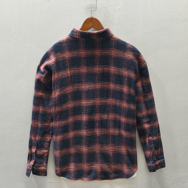 Men's Casual Plaid Shirt Japanese Workwear Style