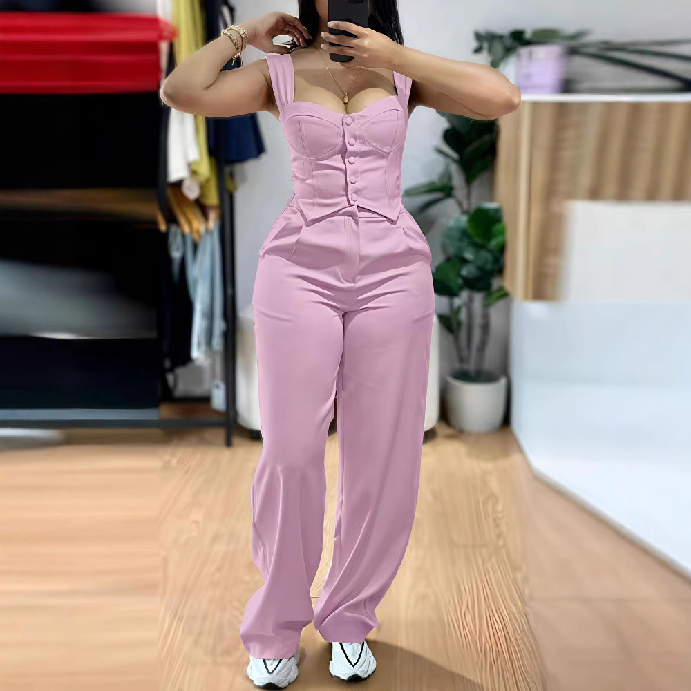 Thong tight-fitting tank top plus wide-leg pants Set Women Clothes