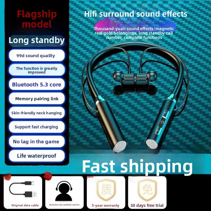 Neckband Bluetooth Headset with Noise Cancellation, Waterproof, Long Battery Life