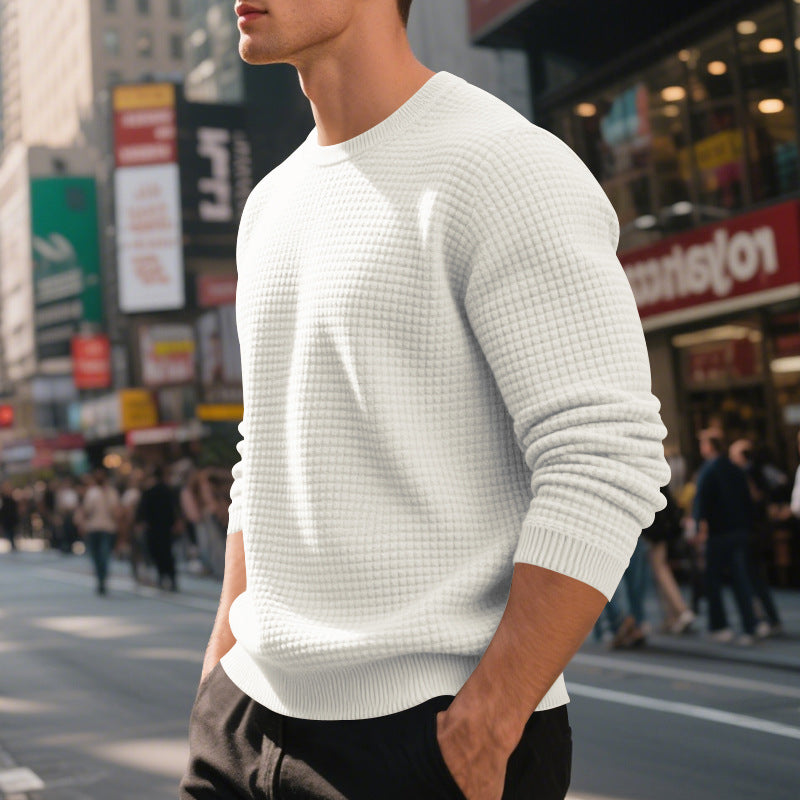 Loose And Simple Sports Jacquard Round Neck Long Sleeve Sweater