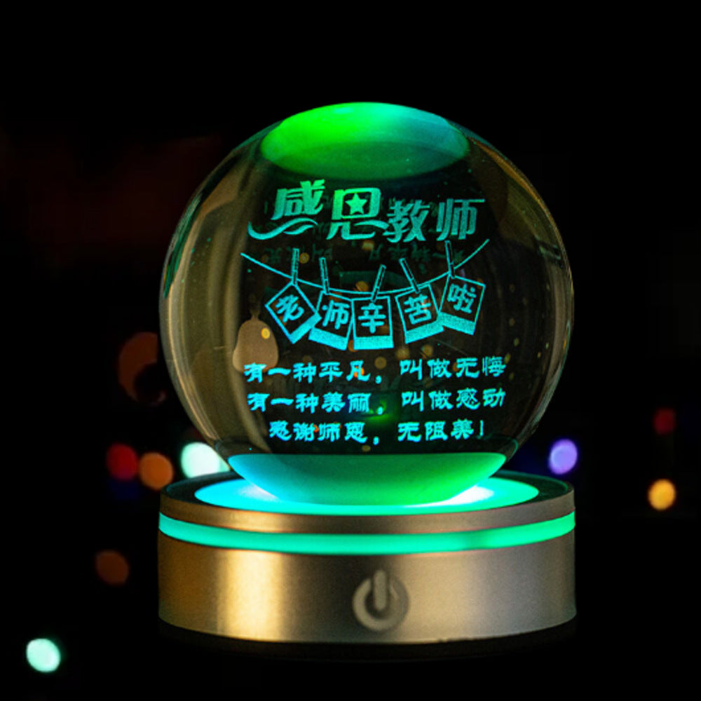 3D Inner Carved Crystal Ball with Color-Changing LED Light