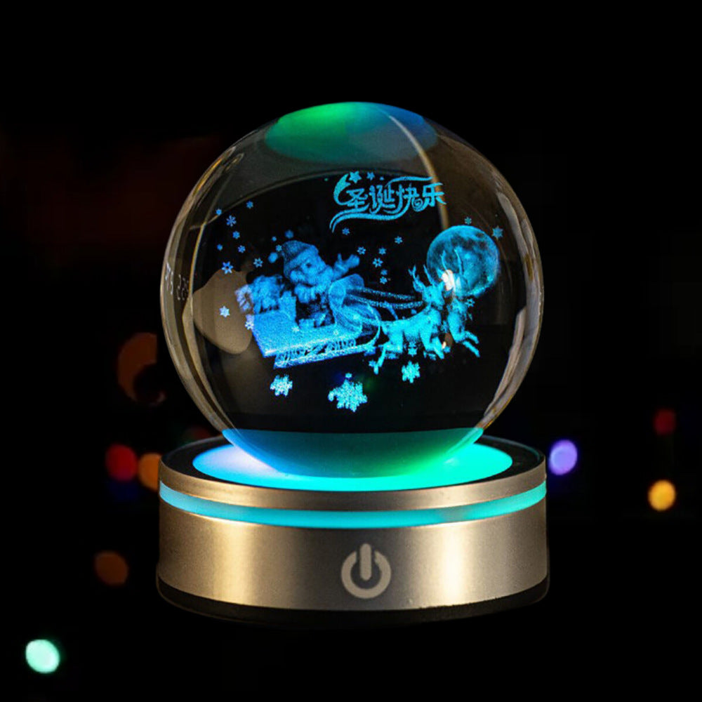 3D Inner Carved Crystal Ball with Color-Changing LED Light