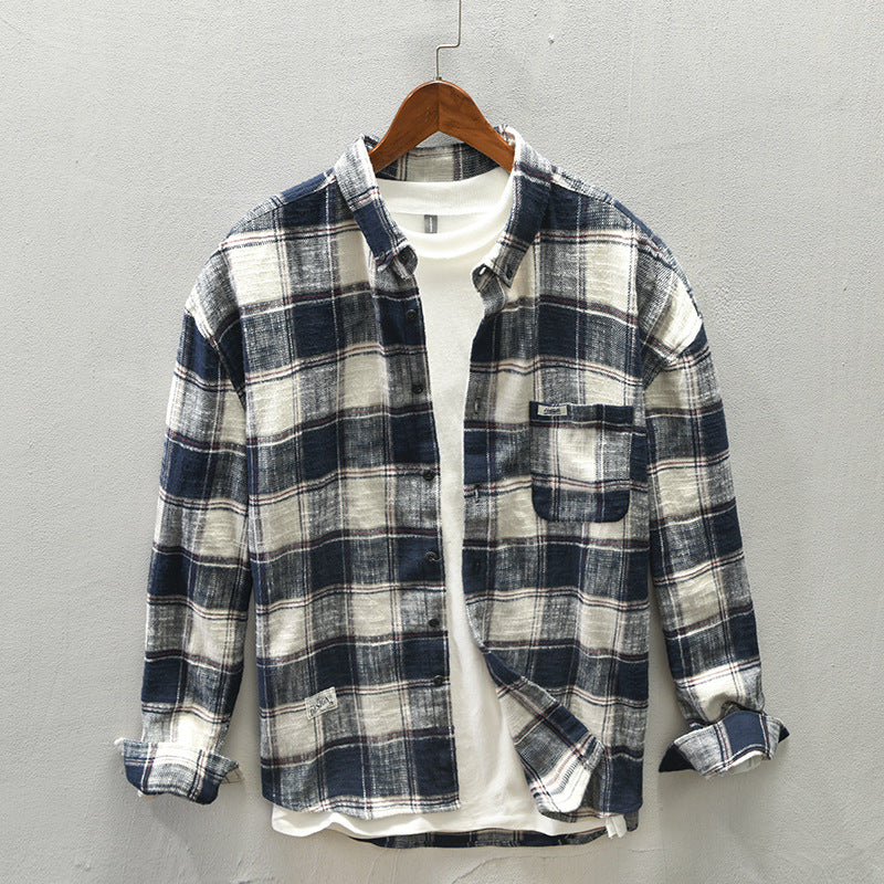 Men's Casual Plaid Shirt Japanese Workwear Style