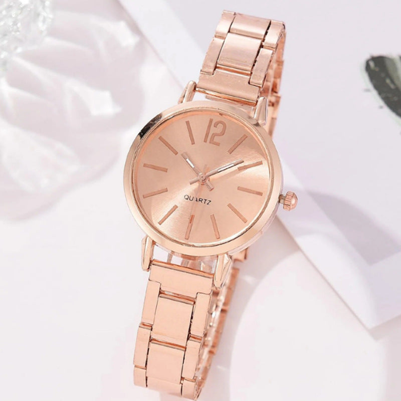 Gold steel band quartz bracelet watch