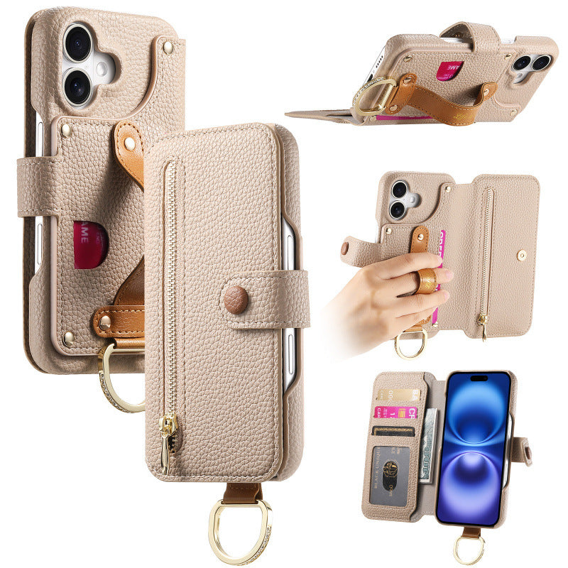 Lychee Pattern Stick-On Flip Phone Case