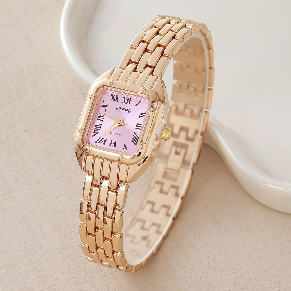 Gold steel band quartz bracelet watch