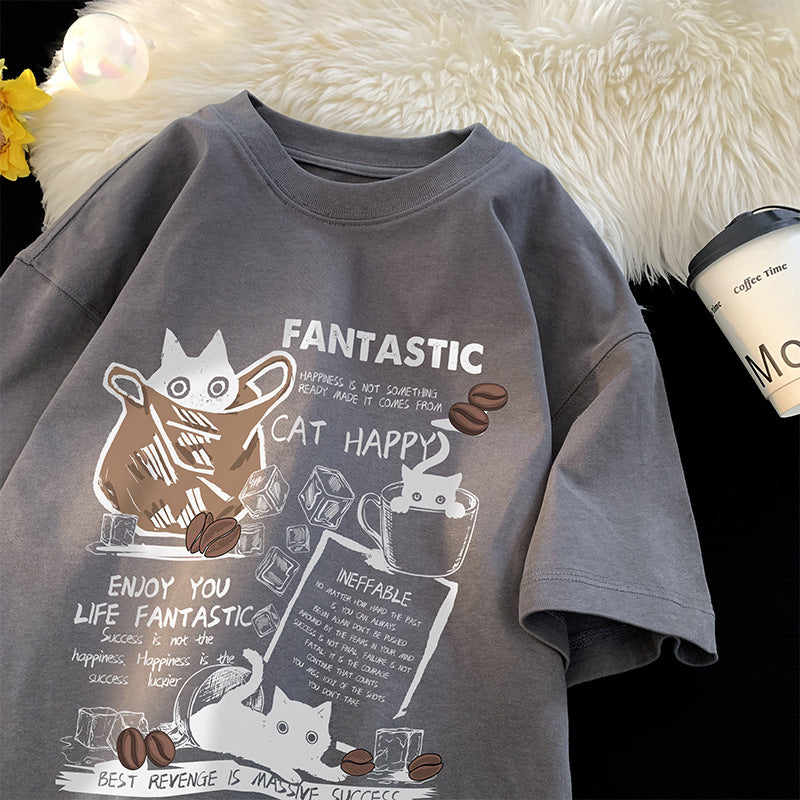 Cartoon Print Pure Cotton Men's T-shirt
