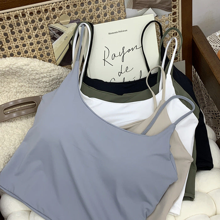 Womens Ice Silk halter top with Built-in Chest Pad
