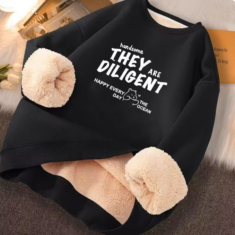 Men's round-neck long-sleeved fleece hoodie