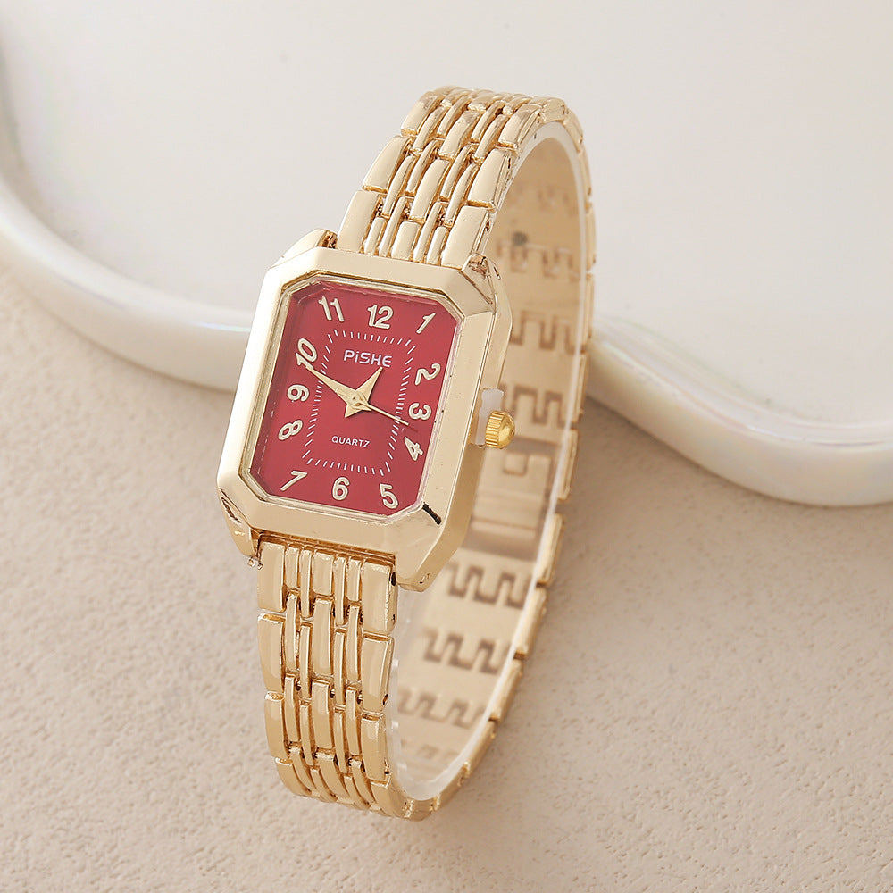 Gold steel band quartz bracelet watch