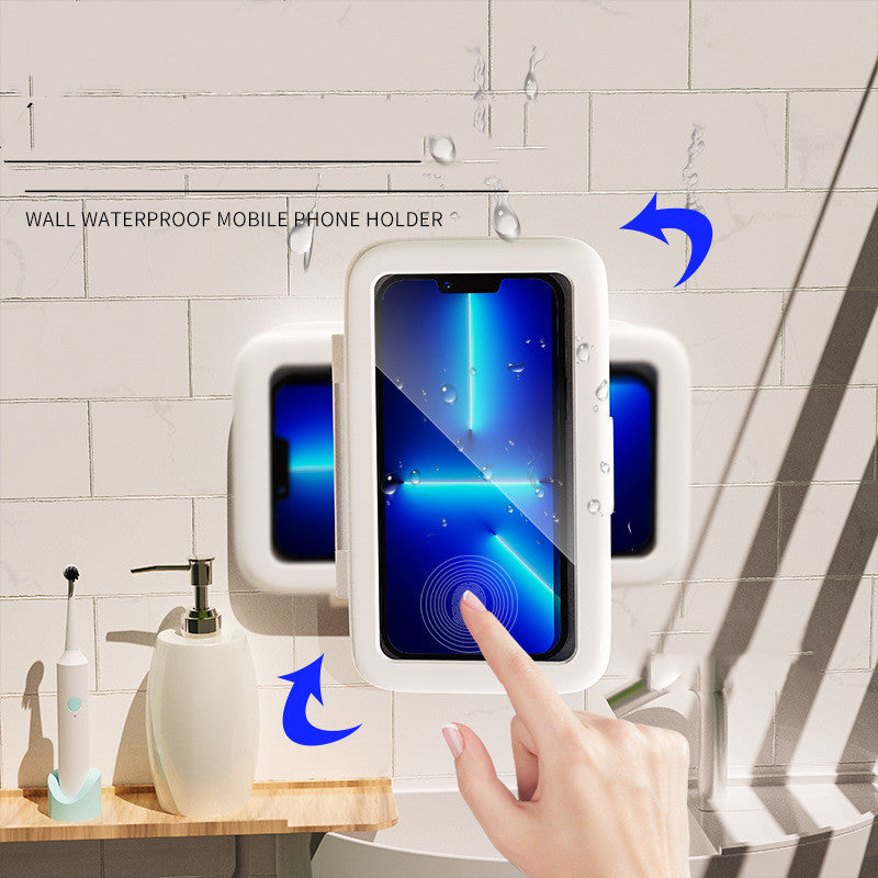 Sprchová telefonní budka v koupelně vodotěsné pouzdro na telefon s ochranou těsnění a dotykovou obrazovkou, držák na mobilní telefon v kuchyni, handsfree gadget