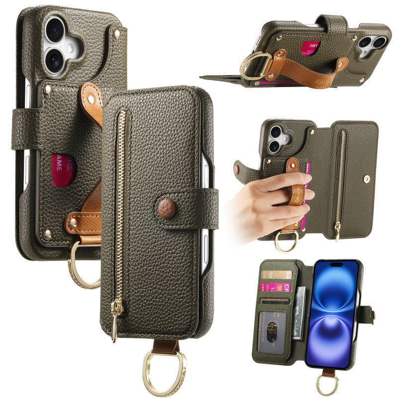 Lychee Pattern Stick-On Flip Phone Case