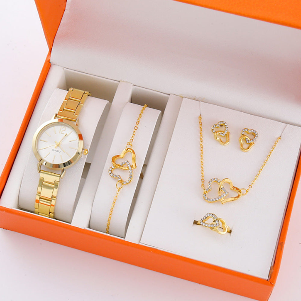 Gold steel band quartz bracelet watch