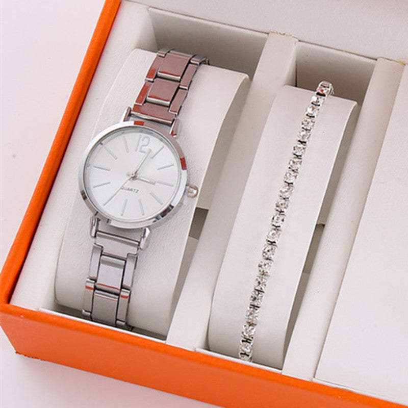 Gold steel band quartz bracelet watch