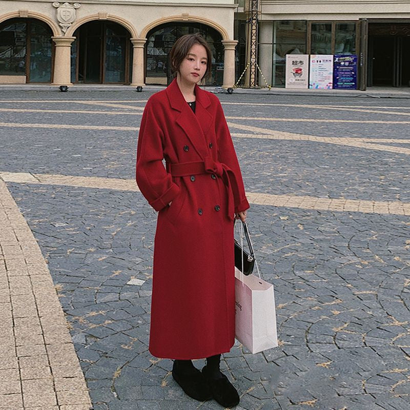 Korean Style Women's Woolen Coat Mid-Length Loose Fit