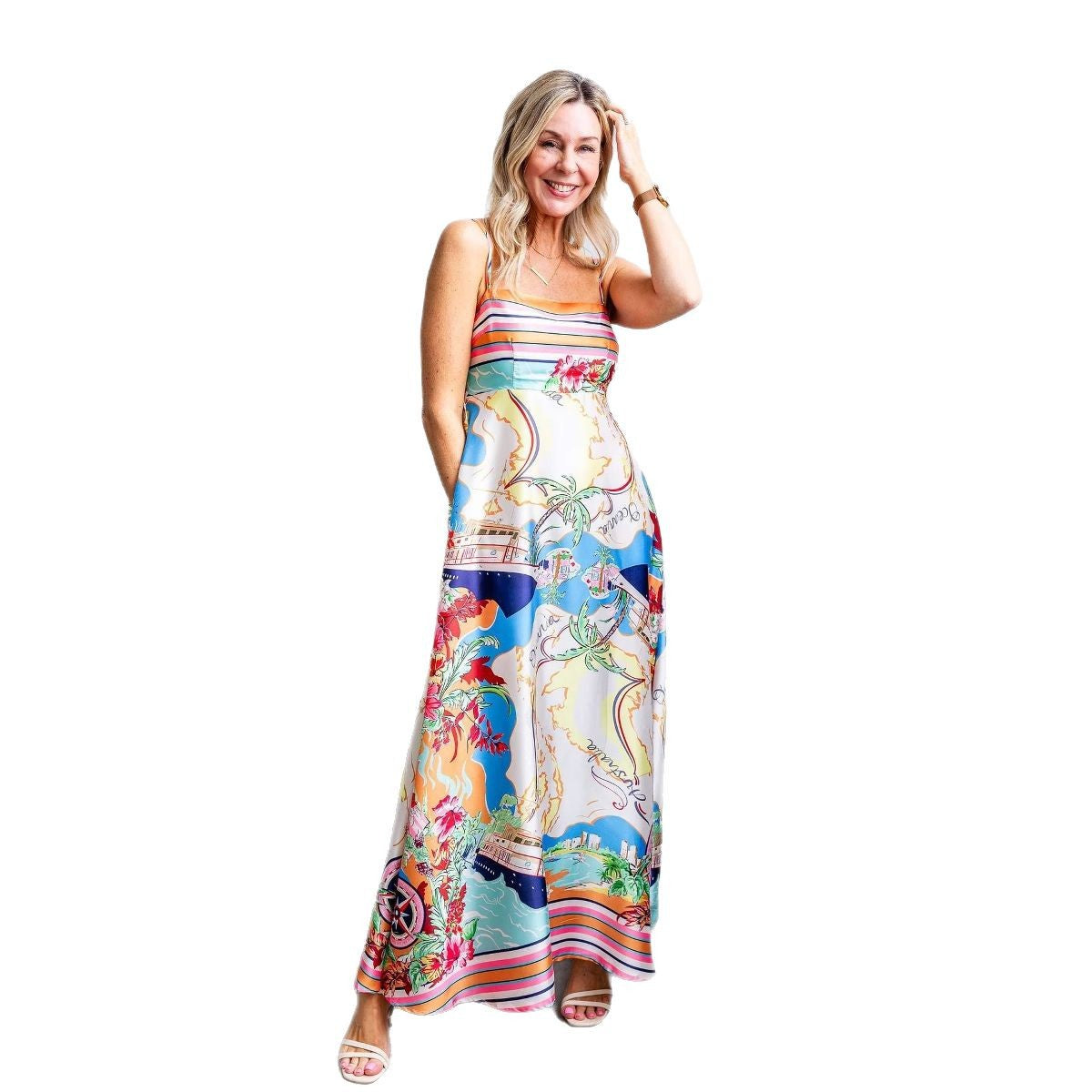 Women's High Waist Printed Sling Dress
